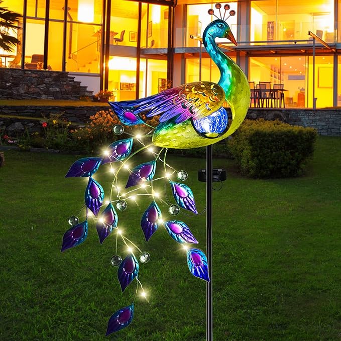DREAMSOUL Solar Garden Lights Outdoor, Metal Peacock Decor Solar Lights Garden by DREAMSOUL
