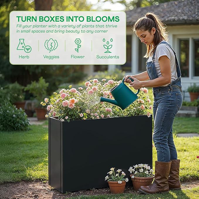 IDZO 35.4" W x 25.6" H Metal Planter Box, Privacy Trough - Image 8