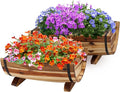 Solid Acacia Wood Half Barrel Planters Outdoor Set of 2 Different Sizes by Idzo