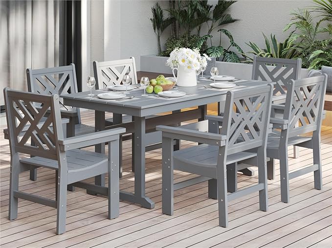 7-Piece Outdoor Dining Set, HDPE All-Weather Patio Table and Chairs Set by BIVODA