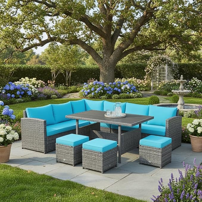 Tangkula 7 Pieces Patio Furniture Set, Outdoor Sectional Rattan Dining Sofa Set - Image 2