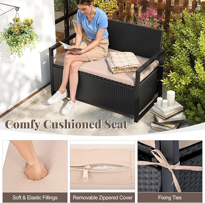 RELAX4LIFE Wicker Outdoor Bench - Image 5