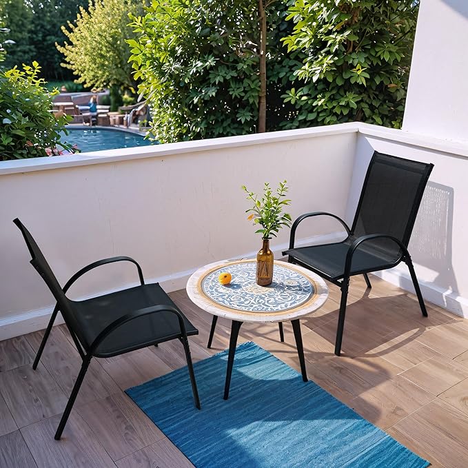 Flamaker Patio Chairs Stackable Dining Chairs Set of 4 Metal and Teslin Outdoor - Image 7