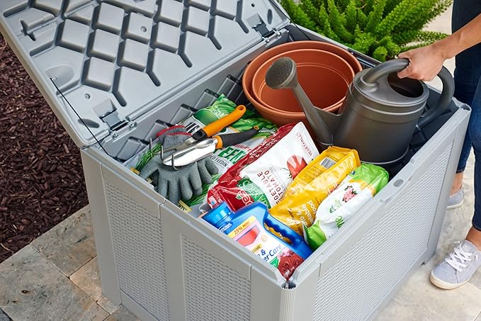 Rubbermaid Medium Resin Outdoor Storage Deck Box Weather Resistant Gray Deck - Image 2