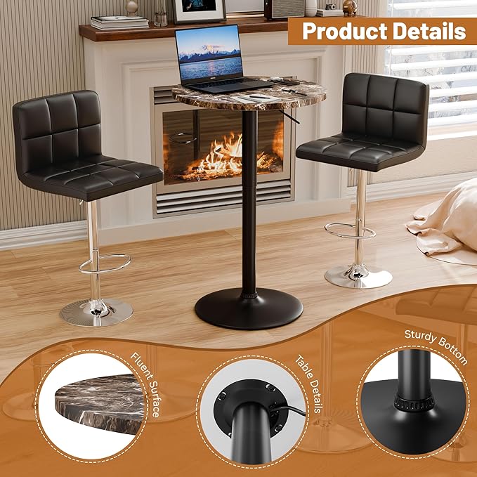 Flamaker Round Bistro Pub Table 23.6 Inch Height Adjustable 360° Swivel Bar - Image 3