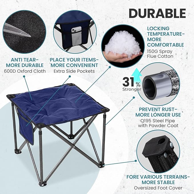 FUNDANGO Folding Camping Stool, 2 Pack 18.1 Inch Oversized Foot Stools 400 Lbs - Image 5