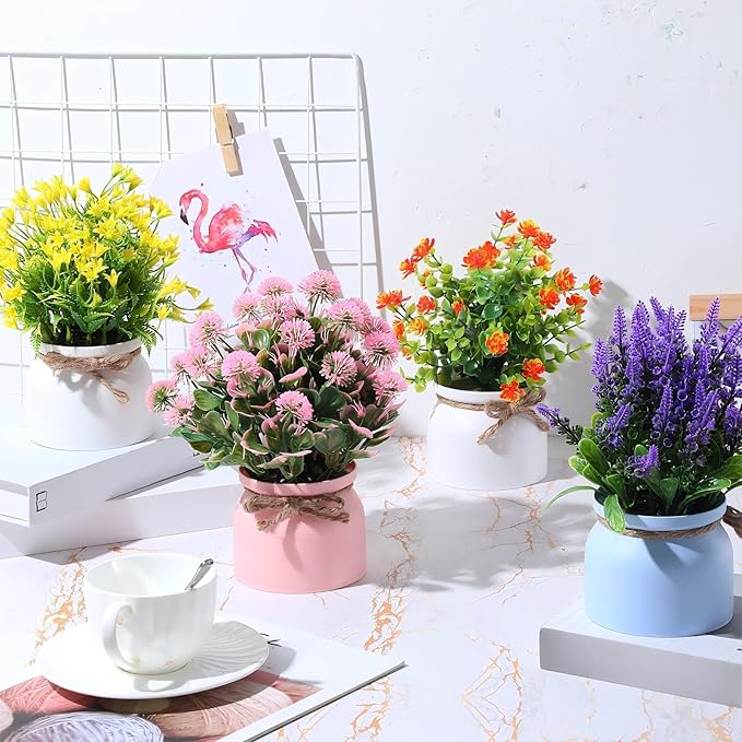Cindeer 12 Pcs Large Artificial Potted Flowers Fake Potted Plants Plastic Faux - Image 6