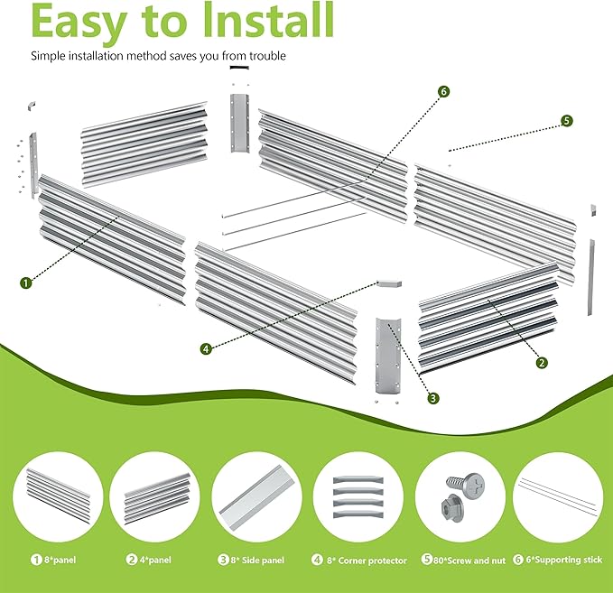 2PCS 8x2x1FT Galvanized Raised Garden Bed, Galvanized Planter Raised Garden - Image 3
