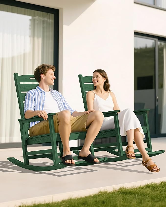 SERWALL Outdoor Rocking Chair Set of 4, Oversized HDPE Patio Rocking Chair - Image 8