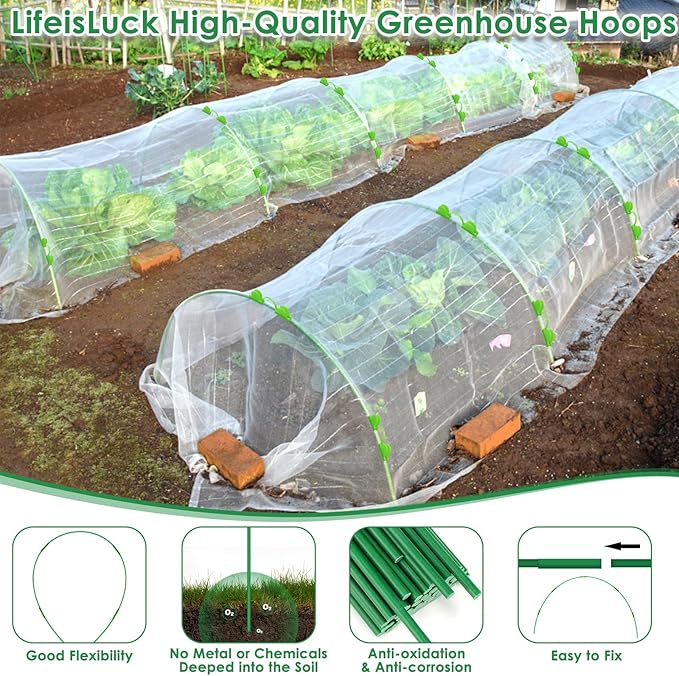 60 Pcs Garden Hoops for Raised Beds, 12 Sets Greenhouse Hoops Grow Tunnel - Image 3