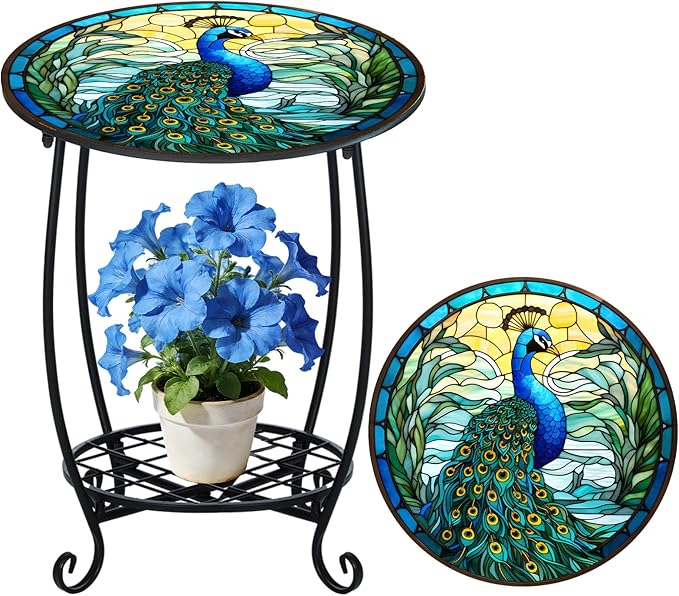 Outdoor Side Table Round Small Mosaic Patio Accent Indoor End Plant Coffee Tea by Cinnvoice