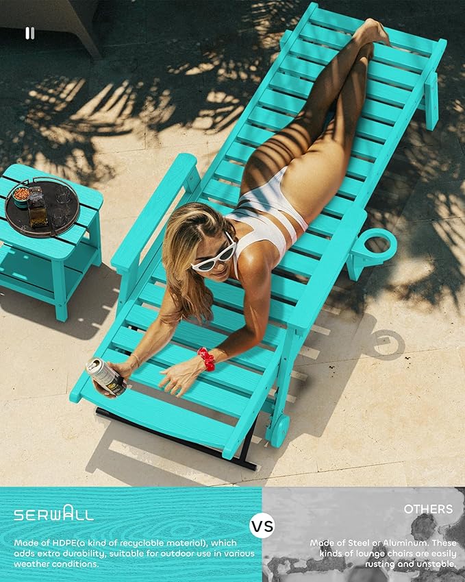 SERWALL Patio Chaise Lounge Chair Set of 2, Poly Lounge Chair - Image 2