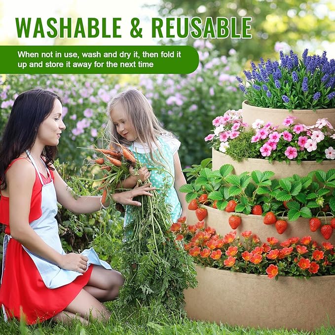 4 Pcs Plant Grow Bags 4 Tiered Strawberry Planter Tower Fabric Raised Garden - Image 6