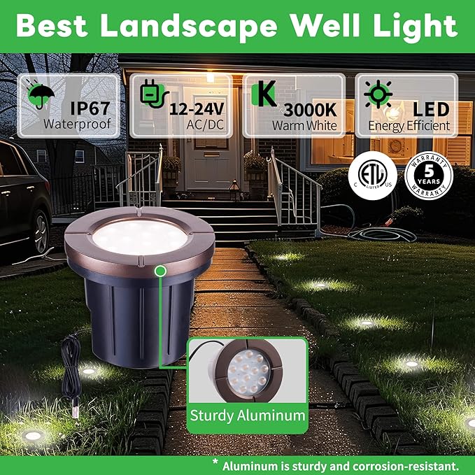 LED Well Light Kit, 6 Pack In Ground Landscape Lights and 100W Transformer and - Image 2