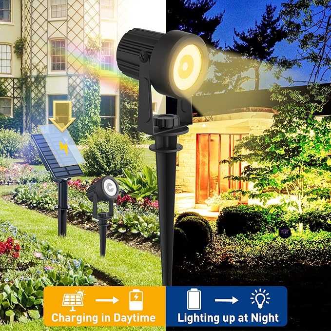 T-SUNUS Christmas Solar Landscape Spotlights 2 Pack Warm White 3000K, IP65 - Image 3