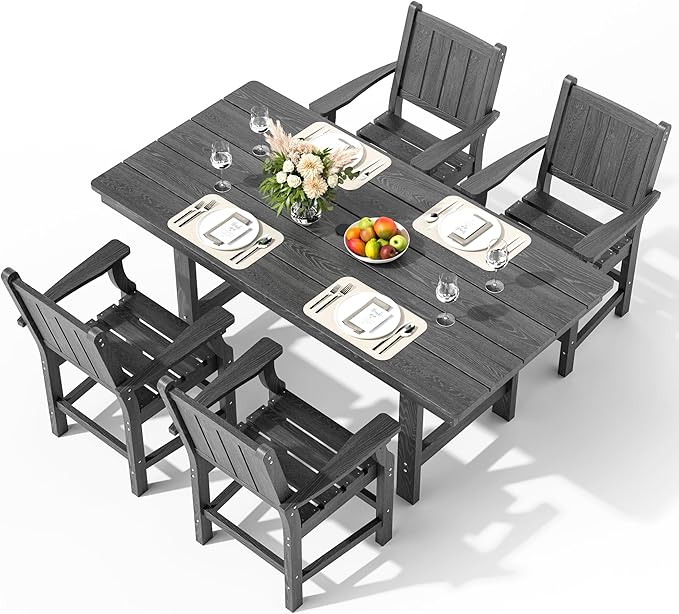 Pamapic 5-Piece Outdoor Dining Set, HDPE Outdoor Rectangular Table and 4 Chairs - Image 4