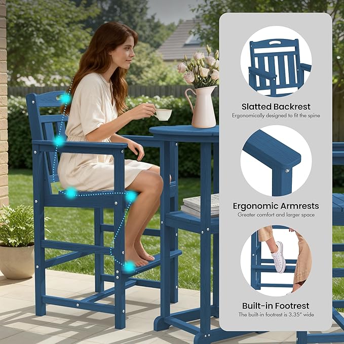 Ciokea 3-Pcs Bistro Table and Chairs, All-Weather Round High Top Bar Table - Image 4