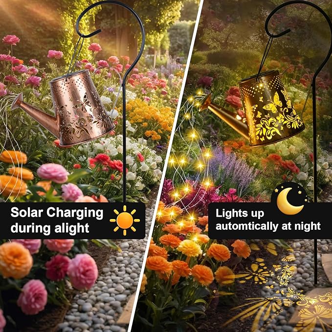 Fohil Solar Watering Can with Lights, Retro Metal Solar Garden Lights Outdoor - Image 4