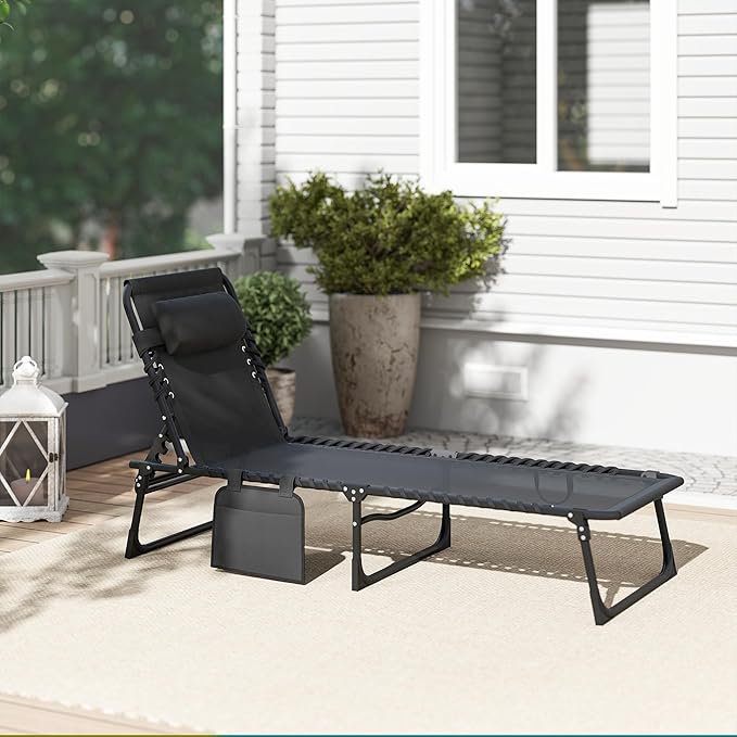 Outsunny Chaise Lounge Chair Outdoor, 5-Position Adjustable Sun Tanning Chair - Image 9