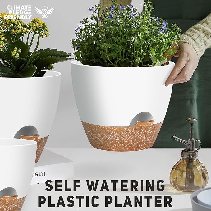 12" 10" 9" Large Self Watering Plant Pots, 3 Pack Flower Pots Planters - Image 5