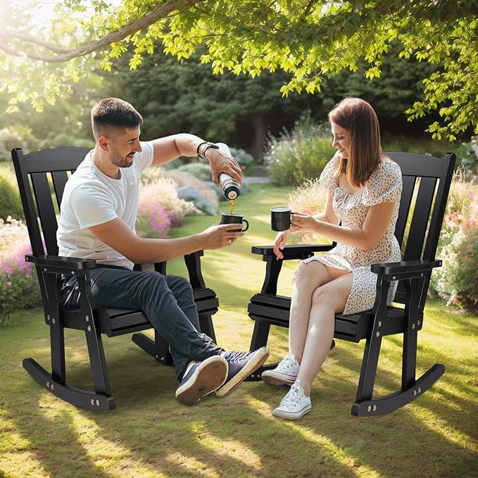 VINGLI Outdoor Rocking Chair Set of 2, Heavy Duty 600 LBS Wooden Rocking Chair - Image 7