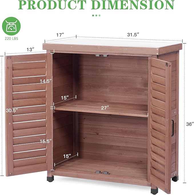 Outdoor Potting Bench with Storage Cabinet and Metal Top, Wood Workstation - Image 5