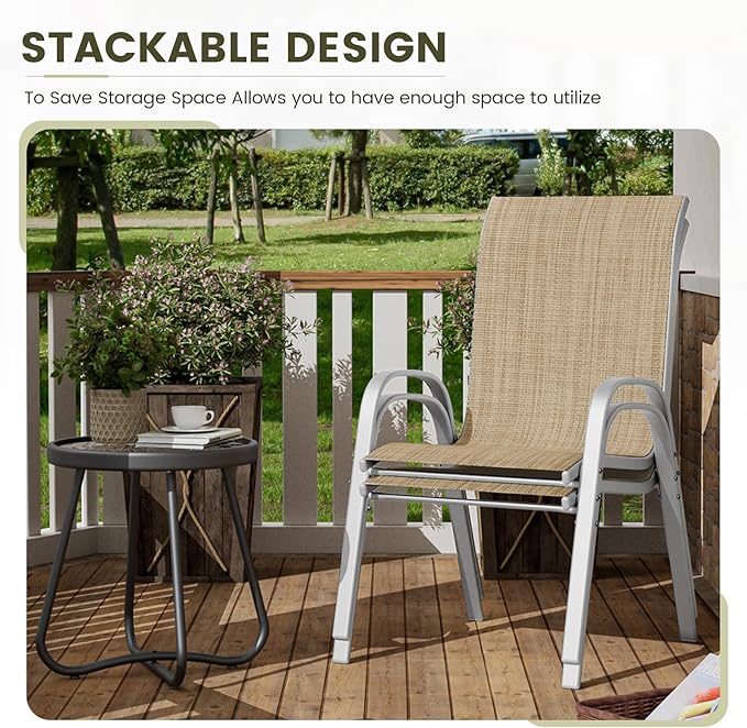 UDPATIO Patio Chairs Set of 2, Stackable Silver Outdoor Dining Chairs - Image 5