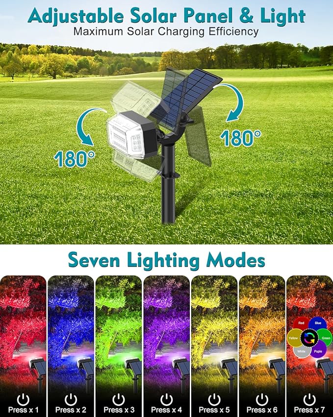 Solar Spot Lights Outdoor Waterproof IP65, RGB Christmas 7 Modes Color Changing - Image 4