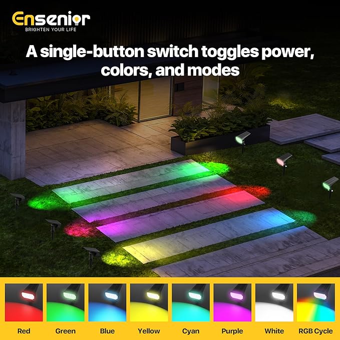 Ensenior Solar Spotlights Outdoor RGB, 7+1 Color Changing Mode Outdoor - Image 2