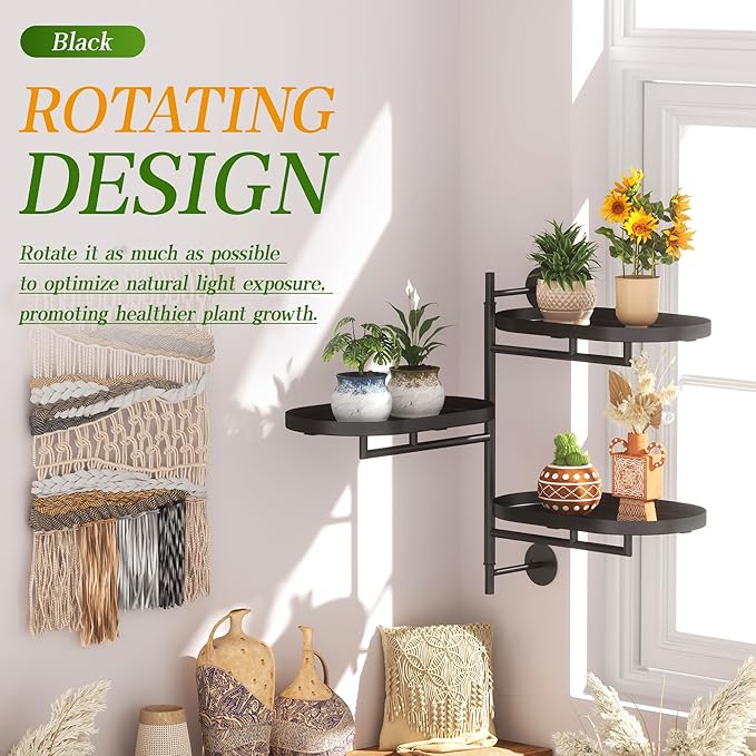 Window Sill Rotating Plant Stand Shelf Indoor Black Metal Floating Shelves - Image 2