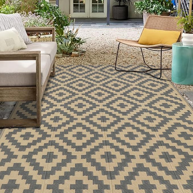 SAND MINE Reversible Mats, Plastic Straw Rug, Modern Area Rug, Large Floor Mat by SANDMIND