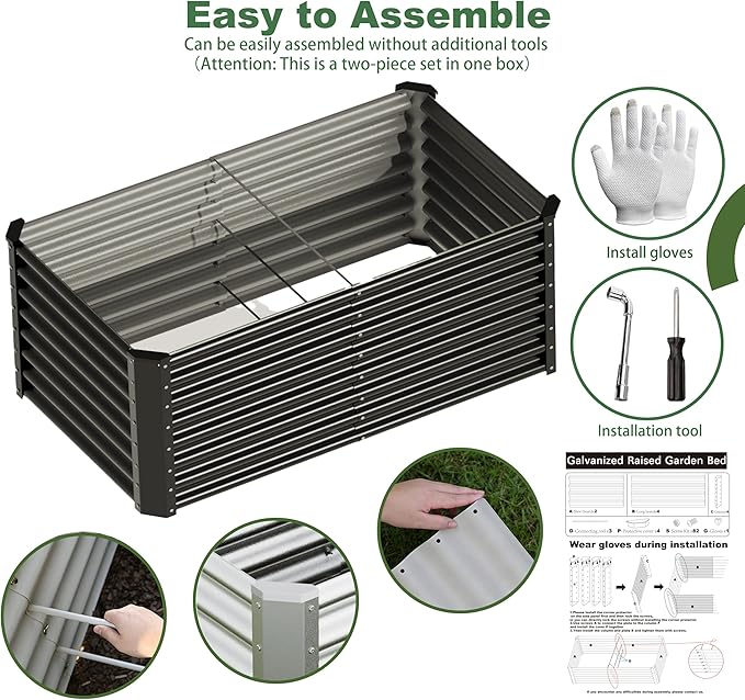 4x2x2ft Raised Garden Bed Kit, Galvanized Planter Garden Boxes Outdoor - Image 4