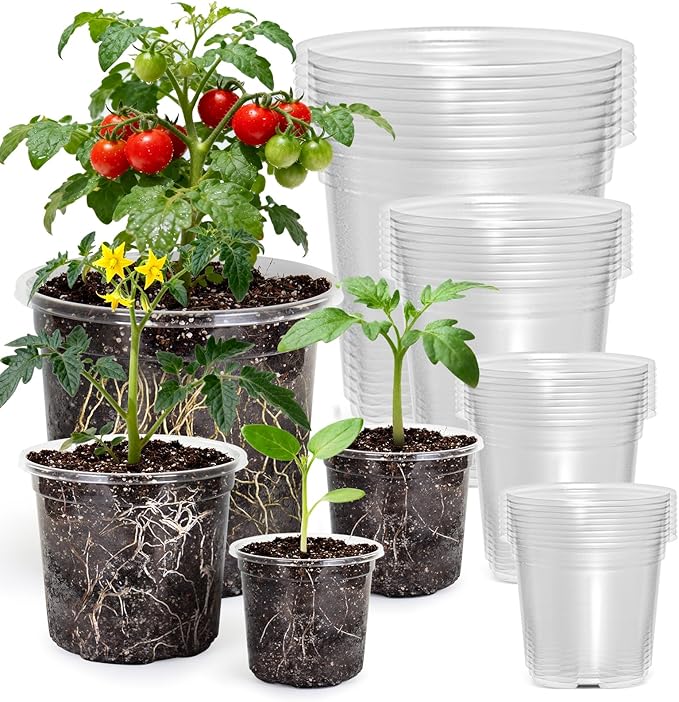 MIXC Clear Nursery Pots with Drainage Holes, 7/5/4/3.5 Inch Reinforced by MIXC
