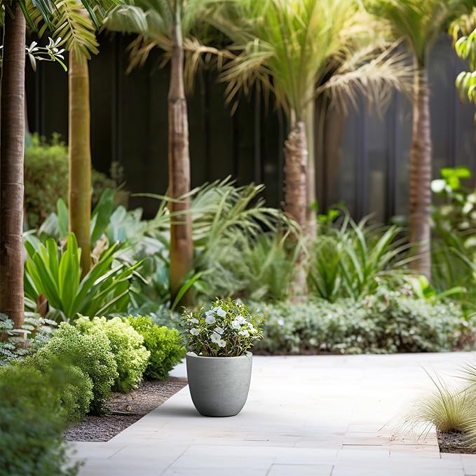Kante 10 Inch Dia Round Concrete Planter, Indoor Outdoor Large Plant Pot - Image 6