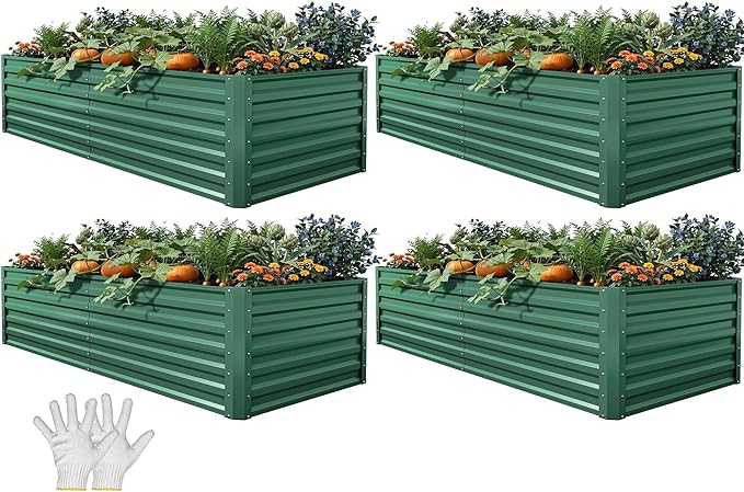 YITAHOME 4pcs 72x36x24 in Galvanized Raised Garden Bed Kit, Large Metal Planter by YITAHOME