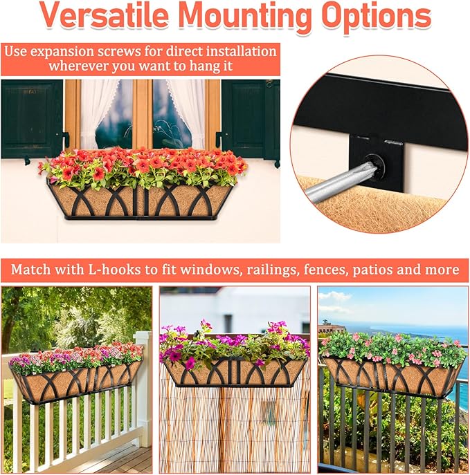Riare 3 Pack 24 Inch Metal Railing Planter Window Box - Image 5
