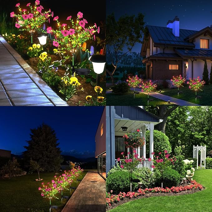 2 Pack Solar Stake Lights Outdoor Decor Waterproof Mums Artificial Flowers - Image 7