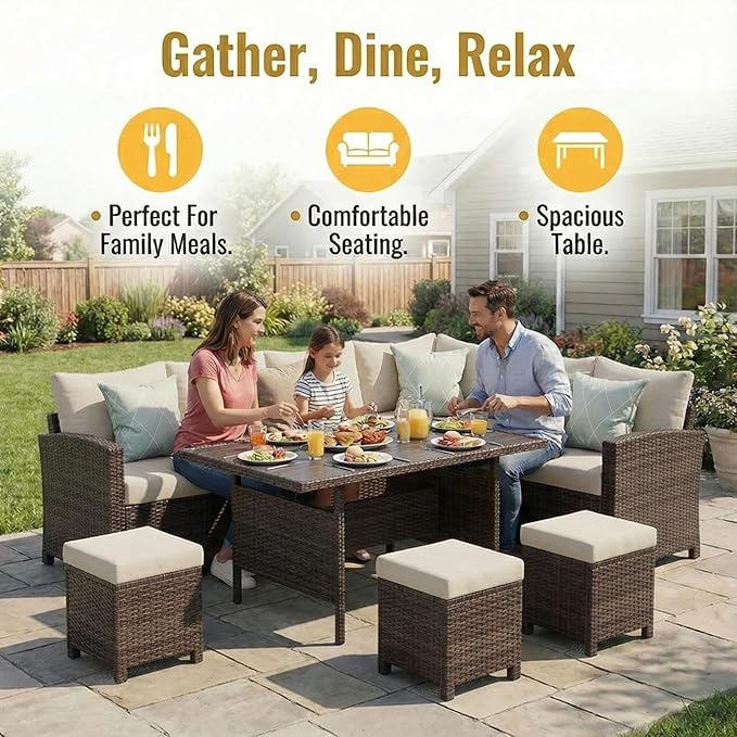 Wisteria Lane Patio Furniture Set, 7 Piece Outdoor Dining Sectional Sofa - Image 2