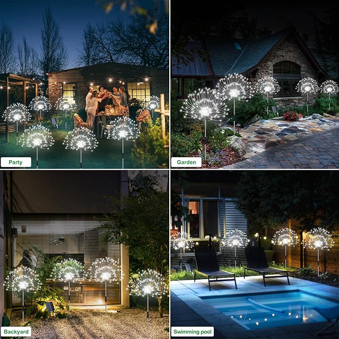 Solar Garden Lights Outdoor Waterproof, 4 Pack Total 480 LED Solar Firework - Image 6