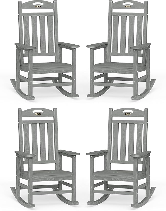 Oversized Outdoor Rocking Chair Set of 4, High Back Porch Rocker Chair by Suunyn