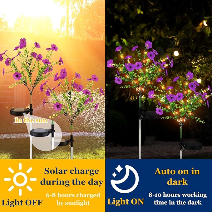 2 Pack Solar Stake Lights Outdoor Decor Waterproof Mums Artificial Flowers - Image 4