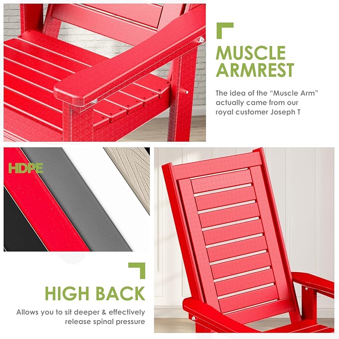 GREENVINES Outdoor Rocking Chairs | Porch Rocker | HDPE Plastic | Red | - Image 7