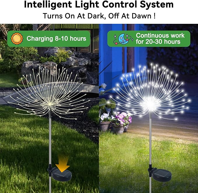 Solar Garden Lights Outdoor Waterproof, 2 Pack 120 LED Solar Firework Lights - Image 2
