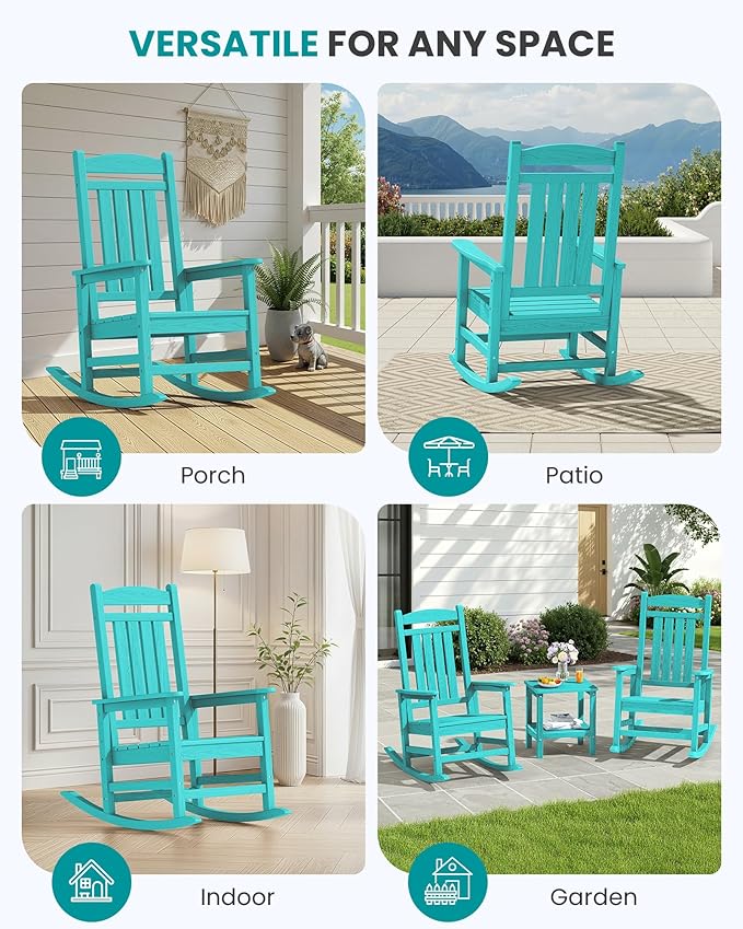 SERWALL HDPE Outdoor Rocking Chair Set of 4, Patio Rocking Chairs, All-Weather - Image 9