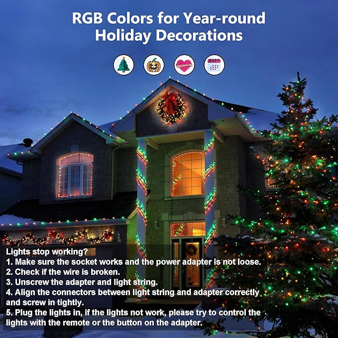 Brizled Color Changing String Lights 98FT 300 LED RGB Christmas Lights Dimmable - Image 3