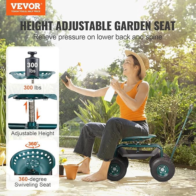 VEVOR Garden Cart Rolling Workseat - Image 2