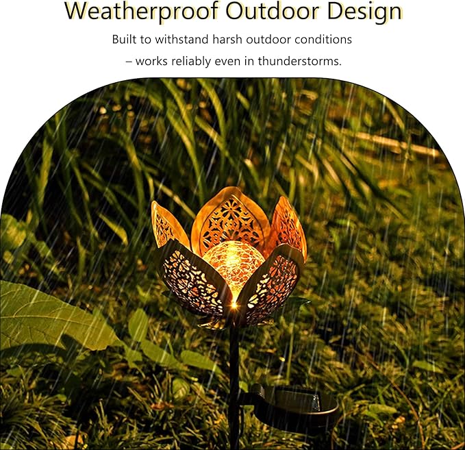 Solar Lights Outdoor Garden Decor, LED Lotus Flower Lamp, Metal Tulip Solar - Image 5