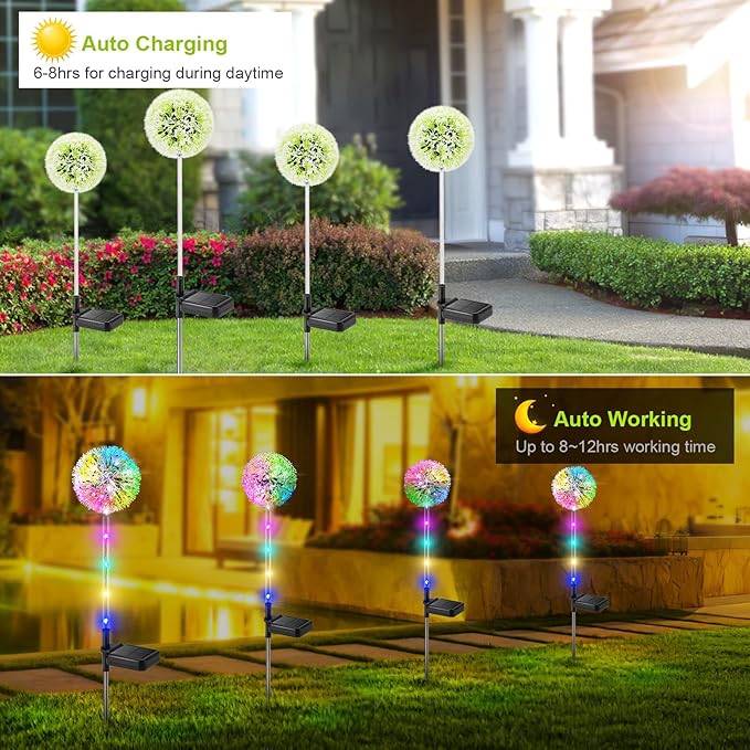 Solar Dandelion Lights Outdoor Decorative: 6 Pack Garden Lights Solar Powered - Image 6