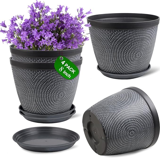 Quarut 4 Pack 8 Inch Flower Pots Planters by Quarut