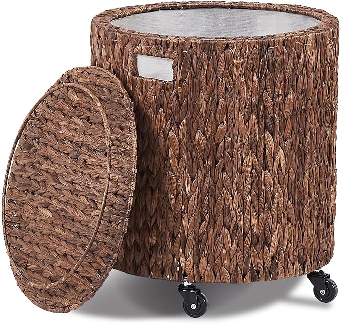 Wimarsbon Round Pouf Ottomans, Handwoven Natural Water Hyacinth Seagrass Pouffe by Wimarsbon